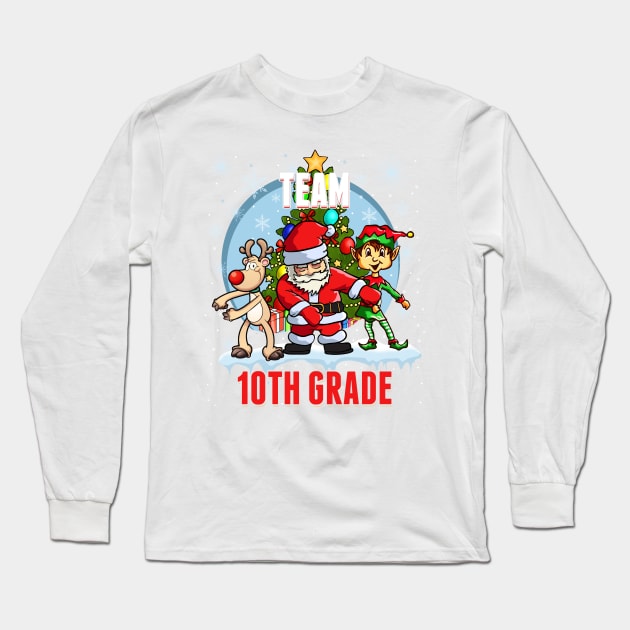 Team 10TH GRADE Santa Elf Reindeer Flossing Kids Christmas Long Sleeve T-Shirt by johnbbmerch